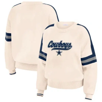 Wear By Erin Andrews Cream Dallas Cowboys Stripe Pullover Sweater