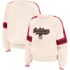 Wear By Erin Andrews Women's Cream Nebraska Huskers Chenille Woven Patch Stripe Pullover Sweatshirt In Cream