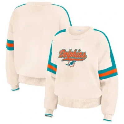 Wear By Erin Andrews Cream Miami Dolphins Stripe Pullover Sweater