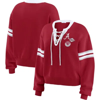 Wear By Erin Andrews Crimson Alabama Crimson Tide Lace-up Pullover Sweater In Red