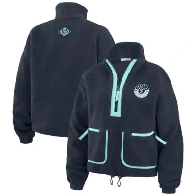 Wear By Erin Andrews Deep Sea Blue Seattle Kraken Polar Fleece Half-zip Jacket In Navy