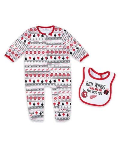 WEAR BY ERIN ANDREWS DETROIT NEWBORN RED WINGS ALLOVER PRINT FULL-ZIP SLEEPER BIB CHRISTMAS SET