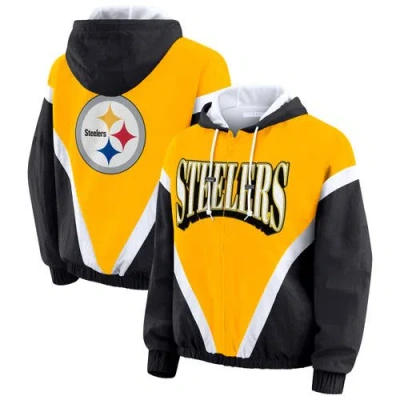 Wear By Erin Andrews Women's Gold/black Pittsburgh Steelers Plus Size Retro Crinkle Full-zip Windbreaker Jacket In Yellow