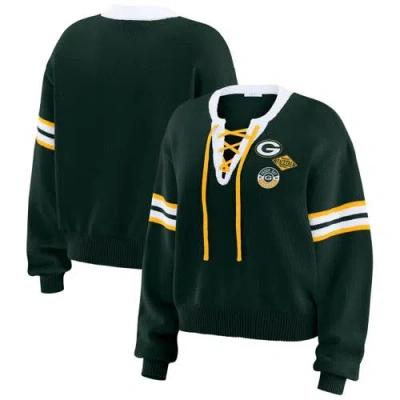 Wear By Erin Andrews Green Green Bay Packers Lace-up Pullover Sweatshirt In Multi