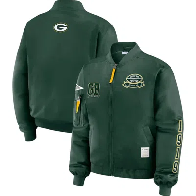 Wear By Erin Andrews Green Green Bay Packers Patch Full-zip Bomber Jacket