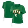 WEAR BY ERIN ANDREWS WEAR BY ERIN ANDREWS GREEN OREGON DUCKS SIDE LACE-UP MODEST CROP T-SHIRT