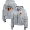 Wear By Erin Andrews Heather Gray Baltimore Orioles Speckled Fleece Cropped Full-zip Hoodie In Heather Gray