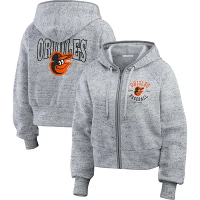 Wear By Erin Andrews Heather Gray Baltimore Orioles Speckled Fleece Cropped Full-zip Hoodie