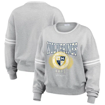 Wear By Erin Andrews Heather Gray Michigan Wolverines Classic Stripe Pullover Sweater