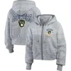 Wear By Erin Andrews Heather Gray Milwaukee Brewers Speckled Fleece Cropped Full-zip Hoodie In Heather Gray