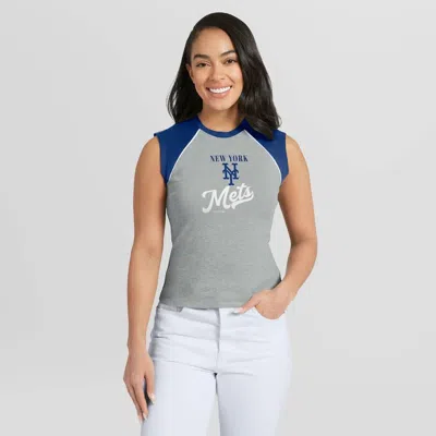 Wear By Erin Andrews Heather Gray New York Mets Cropped Raglan Tank Top
