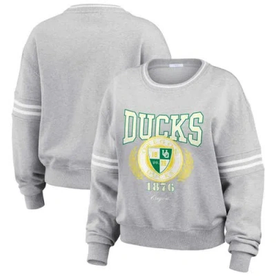 Wear By Erin Andrews Heather Gray Oregon Ducks Classic Stripe Pullover Sweater