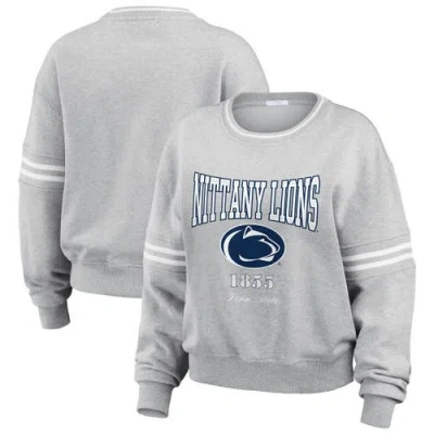 Wear By Erin Andrews Heather Gray Penn State Nittany Lions Classic Stripe Pullover Sweater