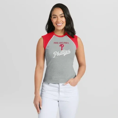 Wear By Erin Andrews Heather Gray Philadelphia Phillies Cropped Raglan Tank Top