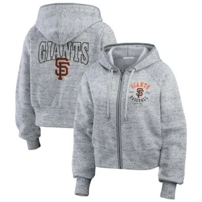 Wear By Erin Andrews Heather Gray San Francisco Giants Speckled Fleece Cropped Full-zip Hoodie