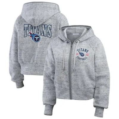 Wear By Erin Andrews Heather Gray Tennessee Titans Speckled Fleece Cropped Full-zip Hoodie