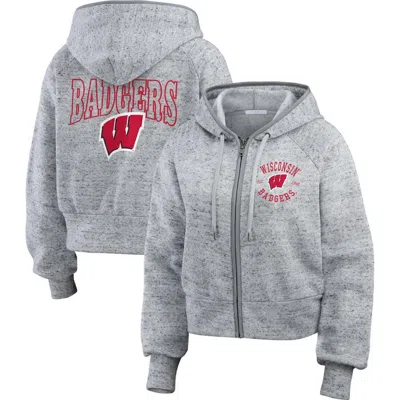 Wear By Erin Andrews Heather Gray Wisconsin Badgers Wear Speckle Double-hit Raglan Full-zip Hoodie
