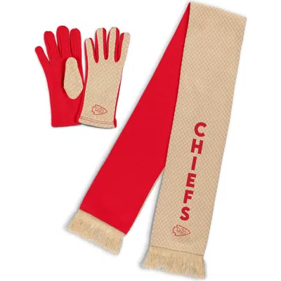 Wear By Erin Andrews Kansas City Chiefs Tonal Microcheck Scarf & Glove Set In Tan