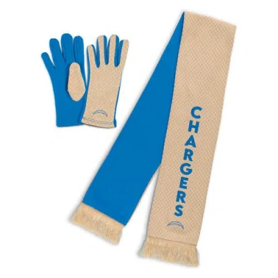 Wear By Erin Andrews Los Angeles Chargers Tonal Microcheck Scarf & Glove Set In Tan