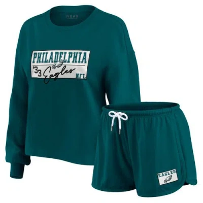 Wear By Erin Andrews Midnight Green Philadelphia Eagles Heavy Rugby Jersey Long Sleeve T-shirt & Sho