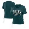 WEAR BY ERIN ANDREWS WEAR BY ERIN ANDREWS MIDNIGHT GREEN PHILADELPHIA EAGLES LACE UP SIDE MODEST CROPPED T-SHIRT