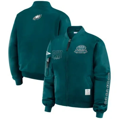 Wear By Erin Andrews Midnight Green Philadelphia Eagles Patch Full-zip Bomber Jacket