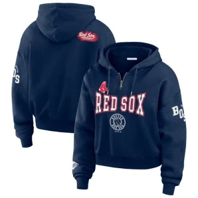 Wear By Erin Andrews Navy Boston Red Sox  Patch Quarter-zip Hoodie