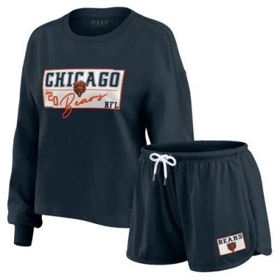 Wear By Erin Andrews Navy Chicago Bears Heavy Rugby Jersey Long Sleeve T-shirt & Shorts Lounge Set In Blue