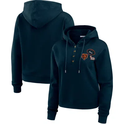 Wear By Erin Andrews Navy Chicago Bears Waffle Hoodie Pullover Top In Blue