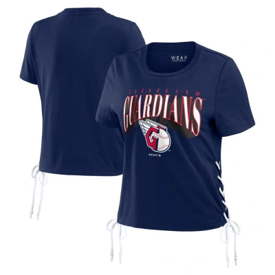 Wear By Erin Andrews Navy Cleveland Guardians Side Lace-up Cropped T-shirt