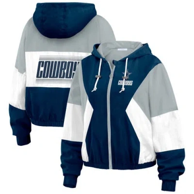 Wear By Erin Andrews Navy Dallas Cowboys Color Block Full-zip Windbreaker Jacket In Blue