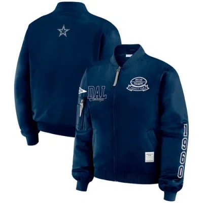 Wear By Erin Andrews Navy Dallas Cowboys Patch Full-zip Bomber Jacket In Blue