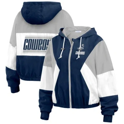 Wear By Erin Andrews Navy Dallas Cowboys Plus Size Color Block Full-zip Windbreaker Jacket In Blue
