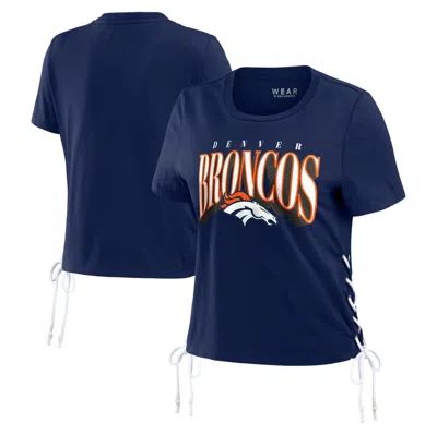 Wear By Erin Andrews Navy Denver Broncos Lace Up Side Modest Cropped T-shirt In Blue