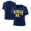 Wear By Erin Andrews Navy Michigan Wolverines Side Lace-up Modest Crop T-shirt In Navy