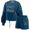 Wear By Erin Andrews Navy New England Patriots Washed Fleece Long Sleeve T-shirt & Shorts Lounge Set In Blue