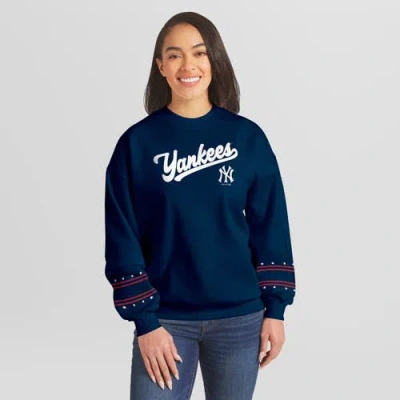 Wear By Erin Andrews Navy New York Yankees Americana Heavyweight Fleece Sweatshirt