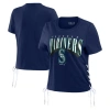 WEAR BY ERIN ANDREWS WEAR BY ERIN ANDREWS NAVY SEATTLE MARINERS SIDE LACE-UP CROPPED T-SHIRT