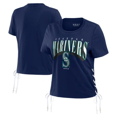 Wear By Erin Andrews Navy Seattle Mariners Side Lace-up Cropped T-shirt