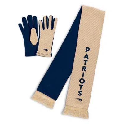 Wear By Erin Andrews New England Patriots Tonal Microcheck Scarf & Glove Set In Tan