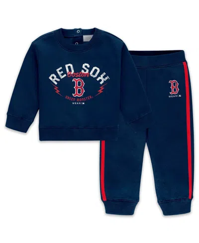 Wear By Erin Andrews Babies' Newborn 2-piece Navy Boston Red Sox Fleece Crewneck And Pants Set In Blue