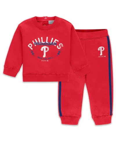 Wear By Erin Andrews Babies' Newborn 2-piece Red Philadelphia Phillies Fleece Crewneck And Pants Set