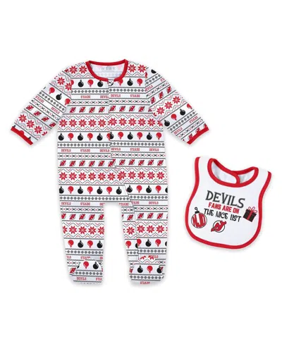 Wear By Erin Andrews Babies' Newborn New Jersey Devils Allover Print Full-zip Sleeper With Bib Christmas Set In Multi