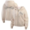 Wear By Erin Andrews Women's Tan Denver Nuggets Tonal Felt Patch Full-zip Hoodie In Oatmeal
