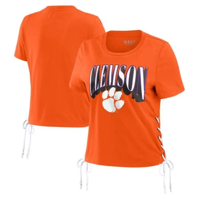 Wear By Erin Andrews Orange Clemson Tigers Side Lace-up Modest Crop T-shirt