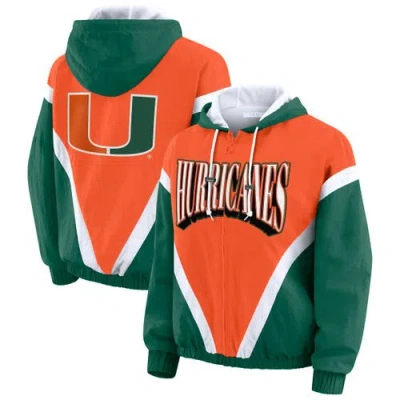 WEAR BY ERIN ANDREWS WEAR BY ERIN ANDREWS ORANGE/GREEN MIAMI HURRICANES COLORBLOCK FULL-ZIP HOODIE WINDBREAKER JACKET
