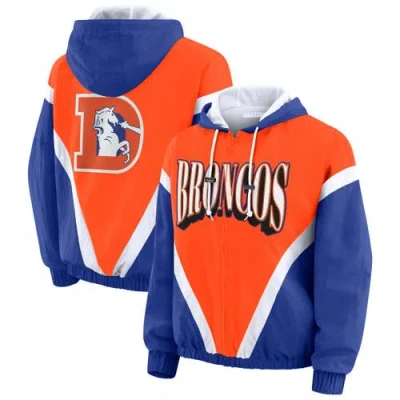 Wear By Erin Andrews Orange/royal Denver Broncos Plus Size Retro Crinkle Full-zip Windbreaker Jacket