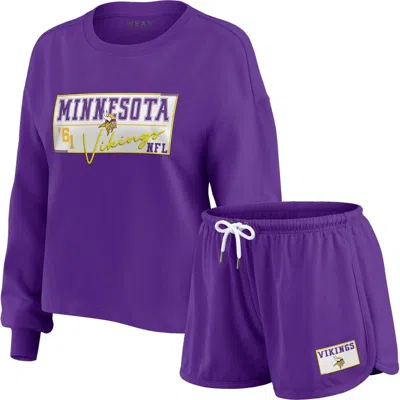 Wear By Erin Andrews Purple Minnesota Vikings Heavy Rugby Jersey Long Sleeve T-shirt & Shorts Lounge