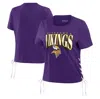 WEAR BY ERIN ANDREWS WEAR BY ERIN ANDREWS PURPLE MINNESOTA VIKINGS LACE UP SIDE MODEST CROPPED T-SHIRT