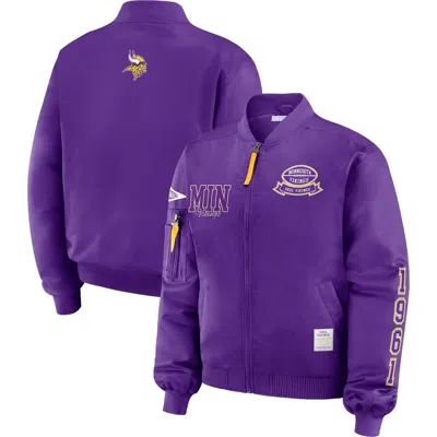 Wear By Erin Andrews Purple Minnesota Vikings Patch Full-zip Bomber Jacket